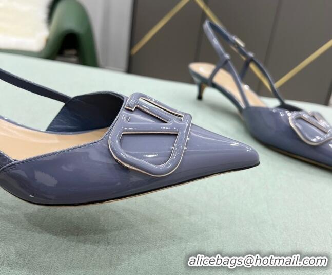 Shop Valentino VLOGO SIGNATURE Patent Leather Slingback Pump with 4cm Heel Blue 0106058