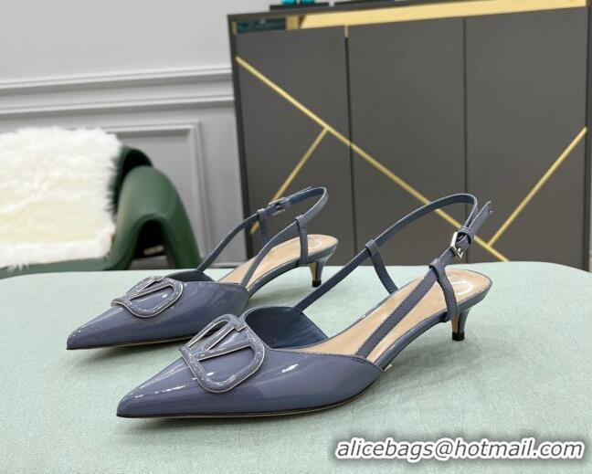 Shop Valentino VLOGO SIGNATURE Patent Leather Slingback Pump with 4cm Heel Blue 0106058