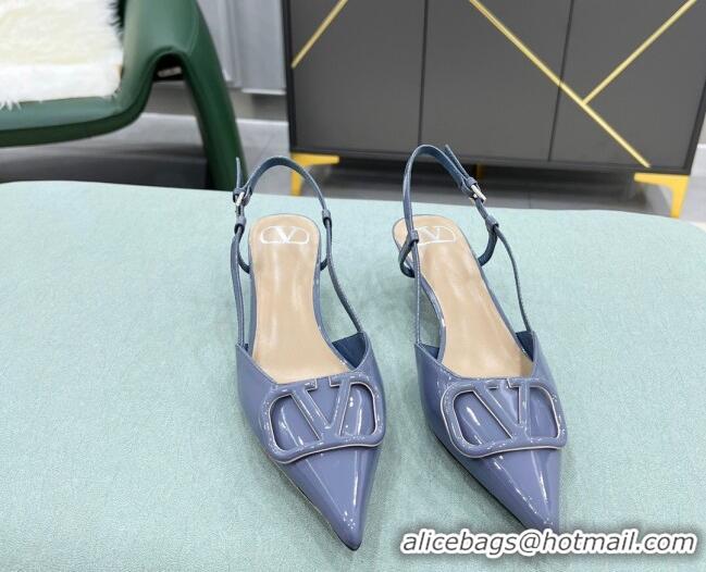 Shop Valentino VLOGO SIGNATURE Patent Leather Slingback Pump with 4cm Heel Blue 0106058