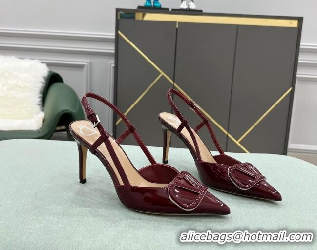 Perfect Valentino VLOGO SIGNATURE Patent Leather Slingback Pump with 8cm Heel Burgundy 0106060