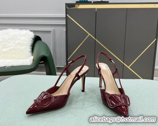 Perfect Valentino VLOGO SIGNATURE Patent Leather Slingback Pump with 8cm Heel Burgundy 0106060