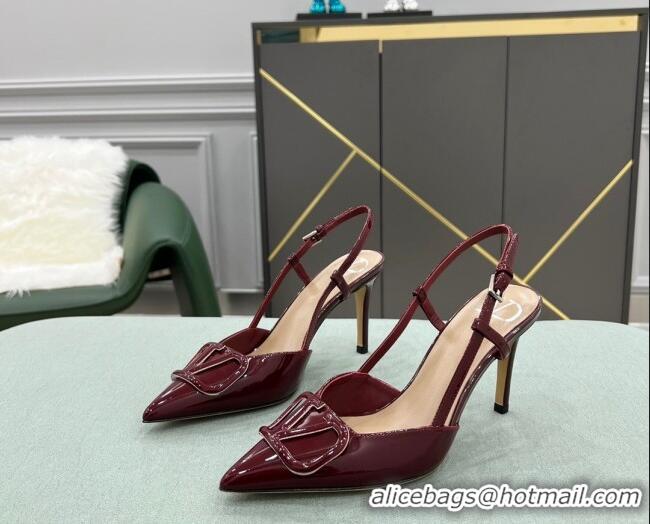 Perfect Valentino VLOGO SIGNATURE Patent Leather Slingback Pump with 8cm Heel Burgundy 0106060