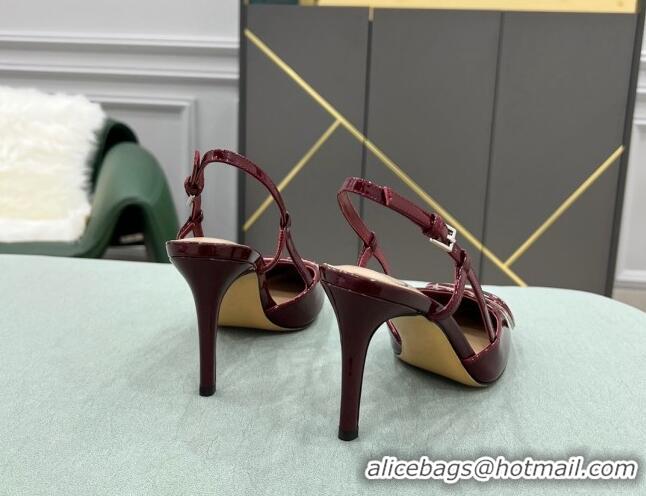 Perfect Valentino VLOGO SIGNATURE Patent Leather Slingback Pump with 8cm Heel Burgundy 0106060