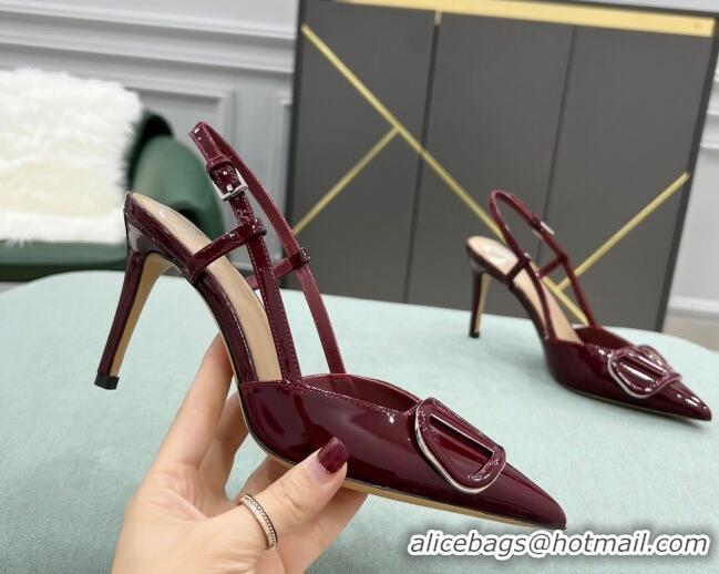 Perfect Valentino VLOGO SIGNATURE Patent Leather Slingback Pump with 8cm Heel Burgundy 0106060