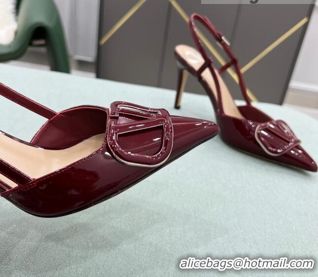 Perfect Valentino VLOGO SIGNATURE Patent Leather Slingback Pump with 8cm Heel Burgundy 0106060