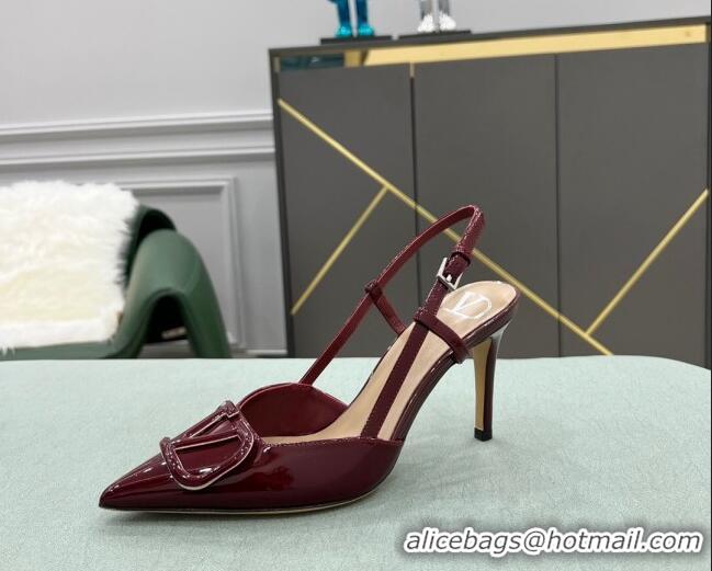 Perfect Valentino VLOGO SIGNATURE Patent Leather Slingback Pump with 8cm Heel Burgundy 0106060