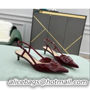 Most Popular Valentino VLOGO SIGNATURE Patent Leather Slingback Pump with 4cm Heel Burgundy 0106061