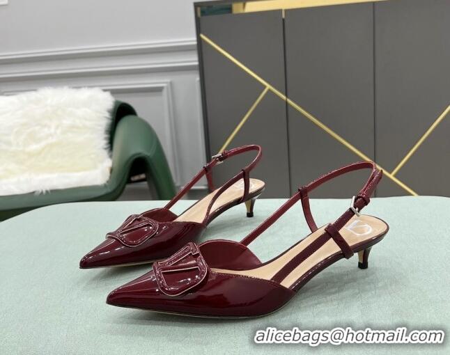 Most Popular Valentino VLOGO SIGNATURE Patent Leather Slingback Pump with 4cm Heel Burgundy 0106061