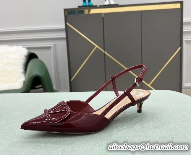 Most Popular Valentino VLOGO SIGNATURE Patent Leather Slingback Pump with 4cm Heel Burgundy 0106061