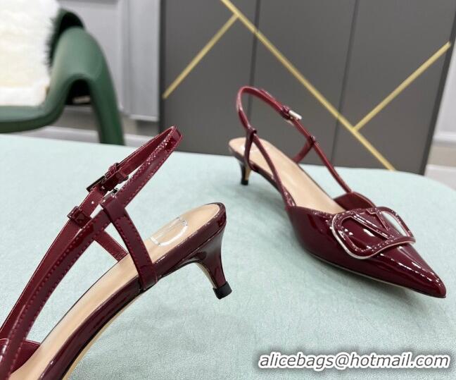 Most Popular Valentino VLOGO SIGNATURE Patent Leather Slingback Pump with 4cm Heel Burgundy 0106061