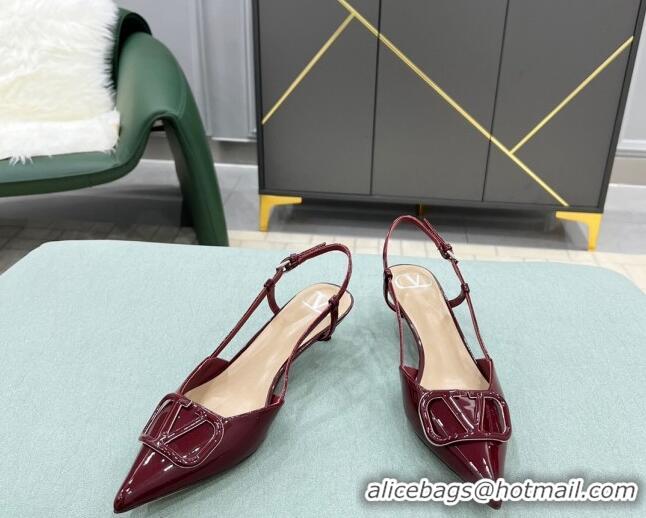 Most Popular Valentino VLOGO SIGNATURE Patent Leather Slingback Pump with 4cm Heel Burgundy 0106061