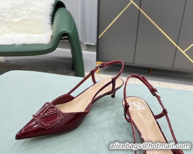 Most Popular Valentino VLOGO SIGNATURE Patent Leather Slingback Pump with 4cm Heel Burgundy 0106061