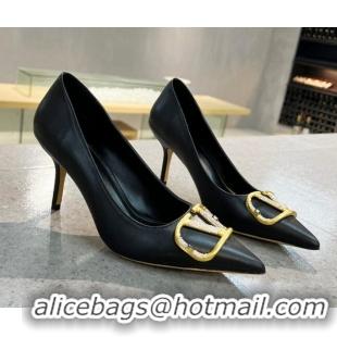 Best Price Valentino VLOGO SIGNATURE Calfskin Pump with 8cm Heel Black 0106063