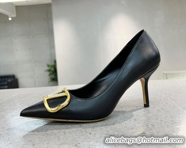 Best Price Valentino VLOGO SIGNATURE Calfskin Pump with 8cm Heel Black 0106063