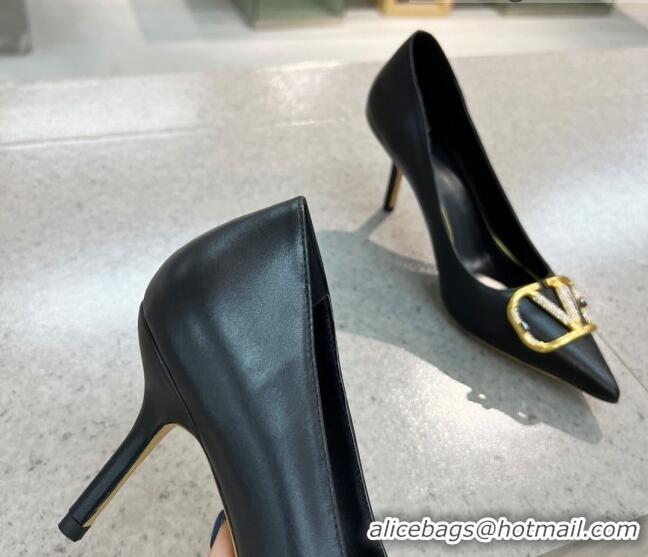 Best Price Valentino VLOGO SIGNATURE Calfskin Pump with 8cm Heel Black 0106063