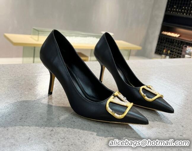 Best Price Valentino VLOGO SIGNATURE Calfskin Pump with 8cm Heel Black 0106063