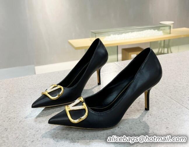 Best Price Valentino VLOGO SIGNATURE Calfskin Pump with 8cm Heel Black 0106063