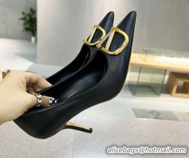 Best Price Valentino VLOGO SIGNATURE Calfskin Pump with 8cm Heel Black 0106063