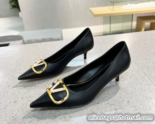 Good Product Valentino VLOGO SIGNATURE Calfskin Pump with 4cm Heel Black 0106064