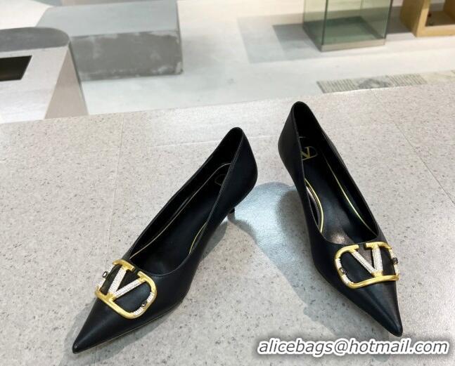 Good Product Valentino VLOGO SIGNATURE Calfskin Pump with 4cm Heel Black 0106064