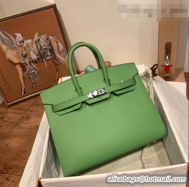 Grade Discount Hermes Birkin 25cm Bag in Origianl Epsom Leather H025 Green/Silver