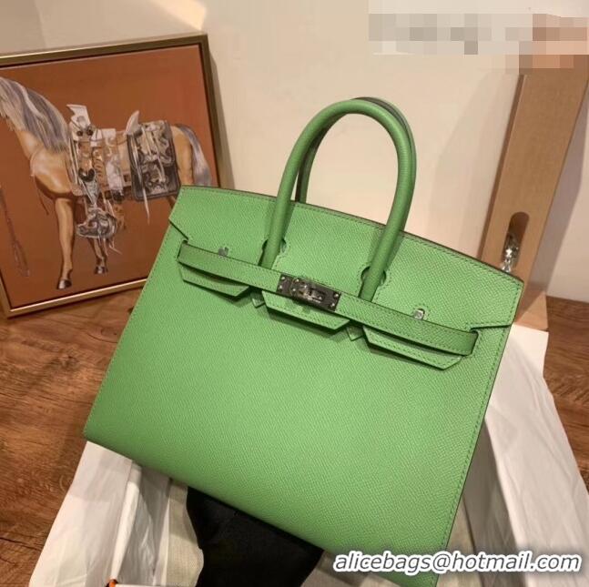 Grade Discount Hermes Birkin 25cm Bag in Origianl Epsom Leather H025 Green/Silver