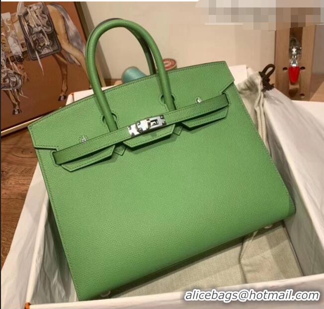 Grade Discount Hermes Birkin 25cm Bag in Origianl Epsom Leather H025 Green/Silver