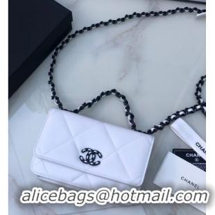 Hot Style Chanel 19 Classic Sheepskin Leather Chain Wallet AP0957 white& black-Tone Metal