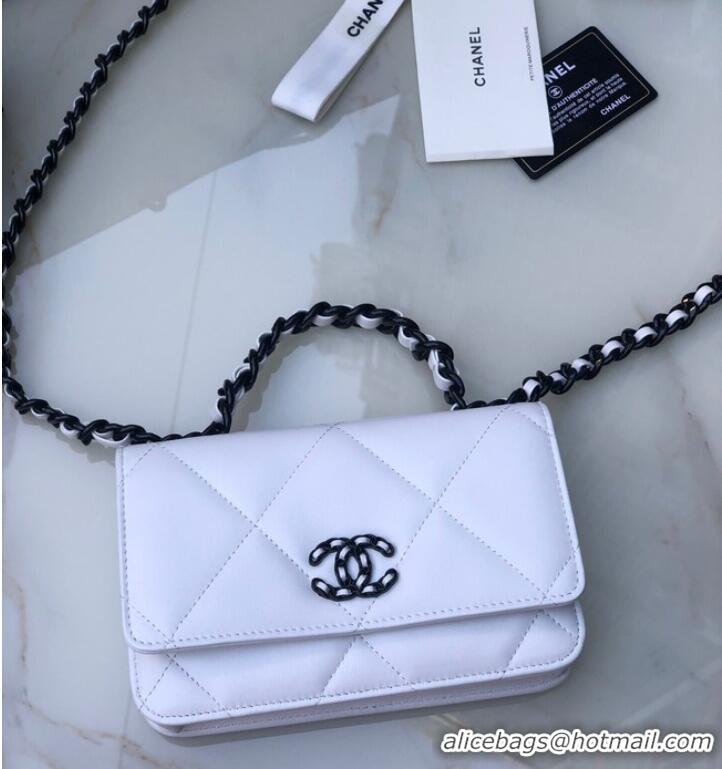 Hot Style Chanel 19 Classic Sheepskin Leather Chain Wallet AP0957 white& black-Tone Metal