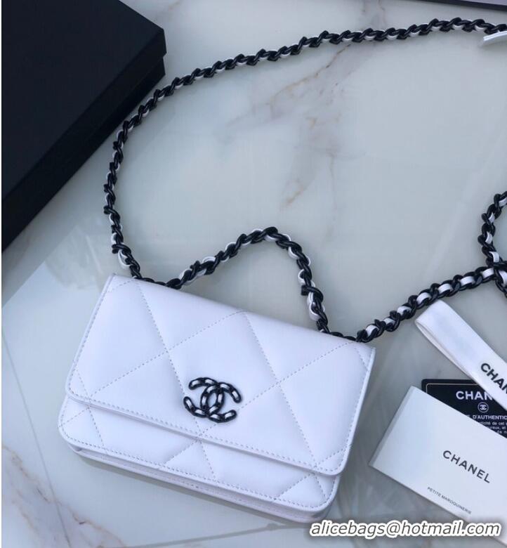 Hot Style Chanel 19 Classic Sheepskin Leather Chain Wallet AP0957 white& black-Tone Metal