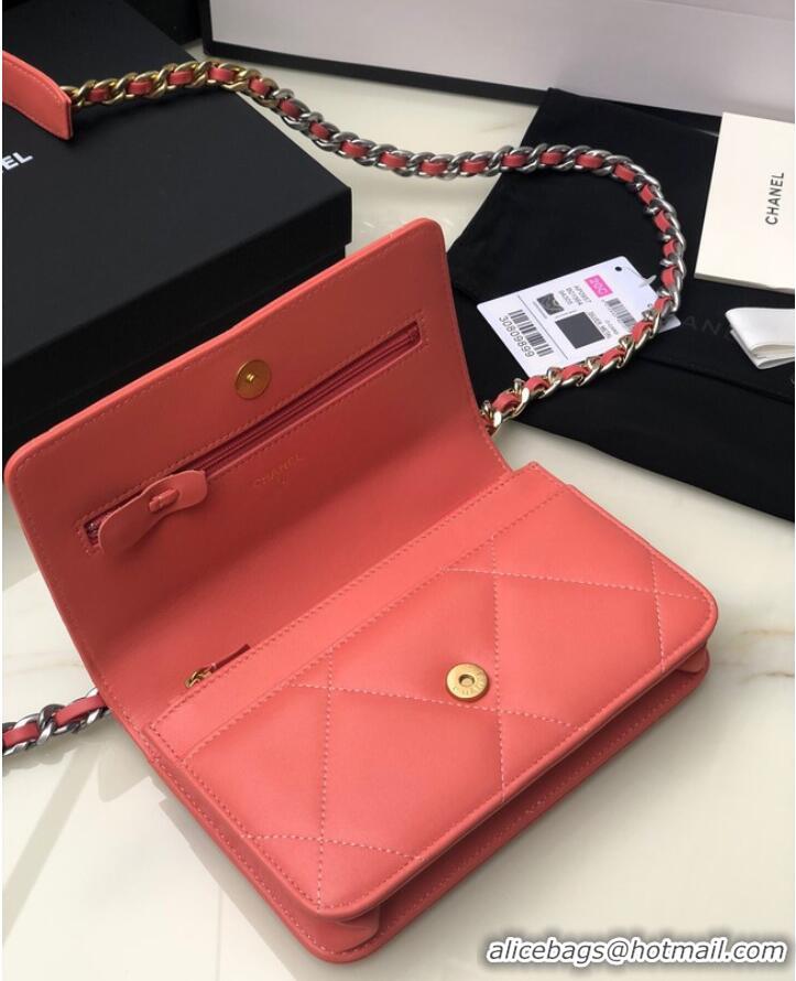 Good Quality Chanel 19 Classic Sheepskin Leather Chain Wallet AP0957 pink& silver-Tone Metal