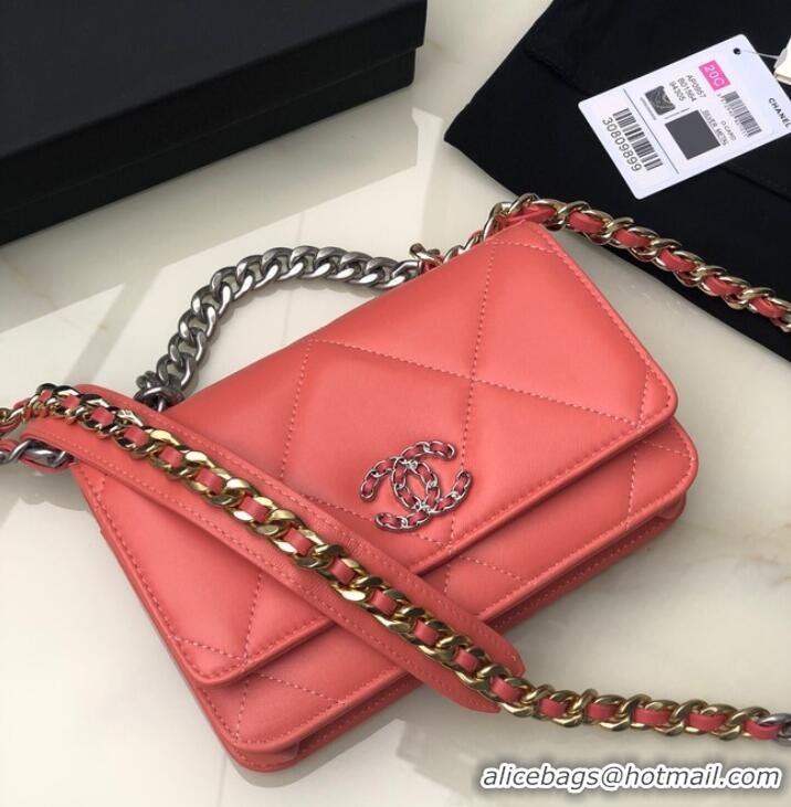 Good Quality Chanel 19 Classic Sheepskin Leather Chain Wallet AP0957 pink& silver-Tone Metal