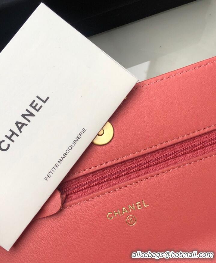 Good Quality Chanel 19 Classic Sheepskin Leather Chain Wallet AP0957 pink& silver-Tone Metal