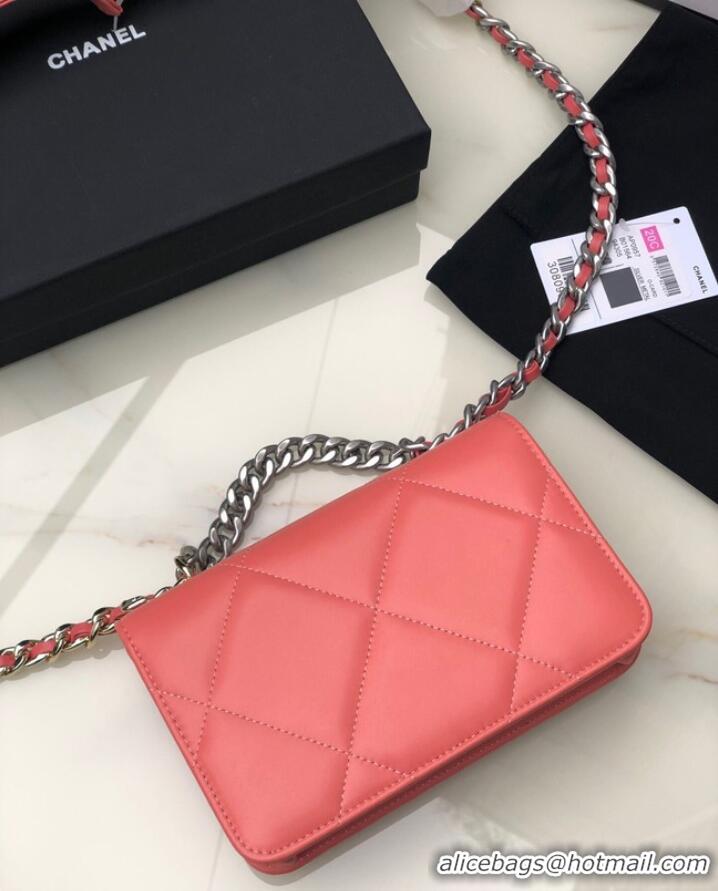 Good Quality Chanel 19 Classic Sheepskin Leather Chain Wallet AP0957 pink& silver-Tone Metal