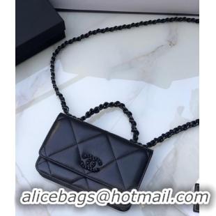 Good Product Chanel 19 Classic Sheepskin Leather Chain Wallet AP0957 black& black-Tone Metal