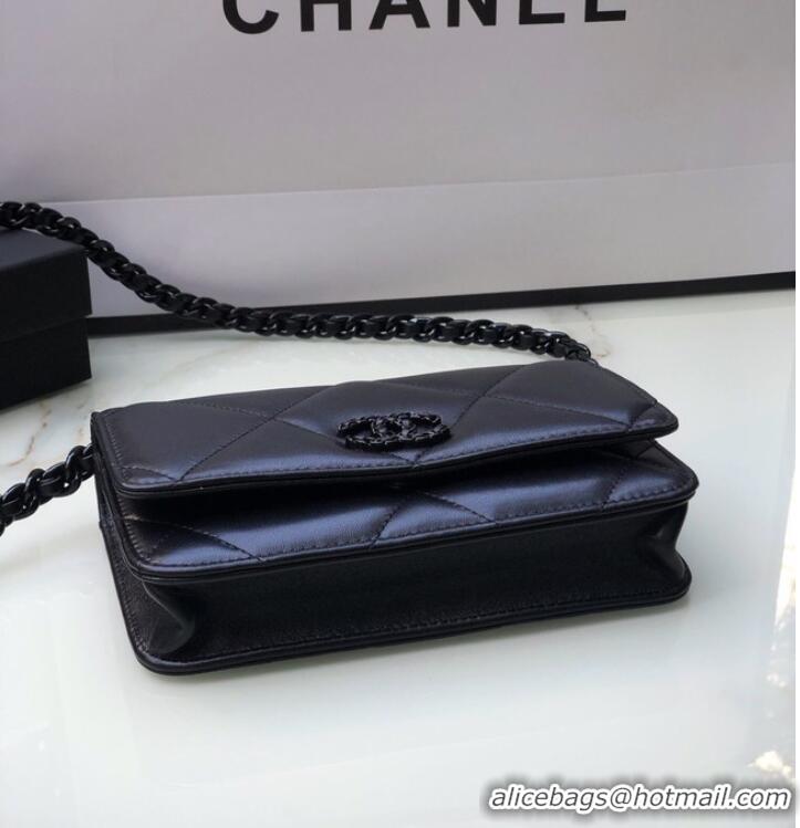 Good Product Chanel 19 Classic Sheepskin Leather Chain Wallet AP0957 black& black-Tone Metal