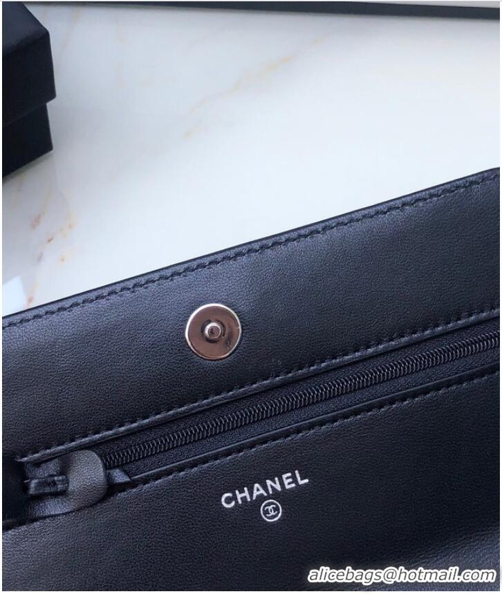 Good Product Chanel 19 Classic Sheepskin Leather Chain Wallet AP0957 black& black-Tone Metal