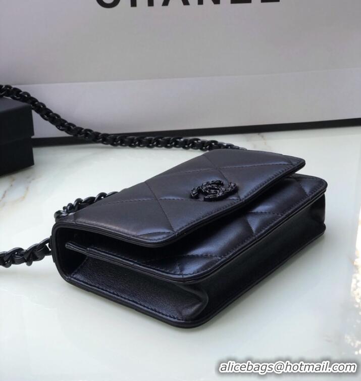 Good Product Chanel 19 Classic Sheepskin Leather Chain Wallet AP0957 black& black-Tone Metal