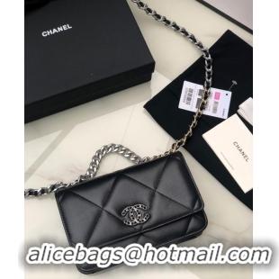 Top Quality Chanel 19 Classic Sheepskin Leather Chain Wallet AP0957 black& silver-Tone Metal