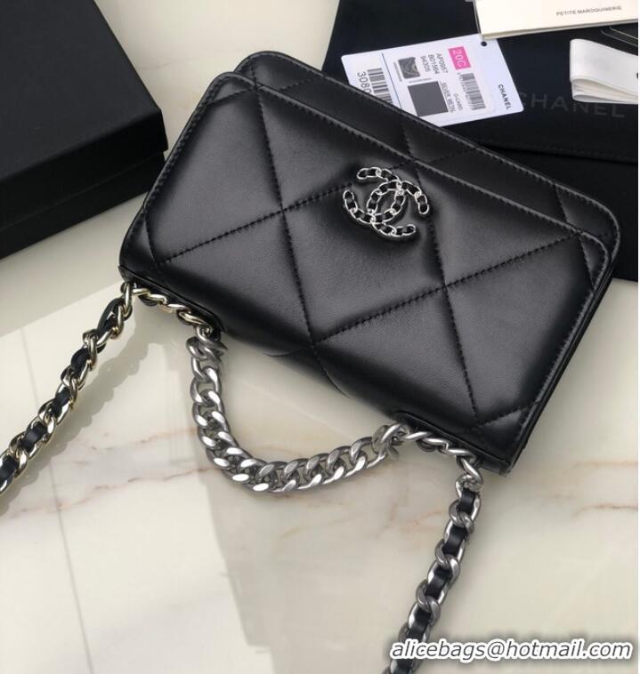 Top Quality Chanel 19 Classic Sheepskin Leather Chain Wallet AP0957 black& silver-Tone Metal