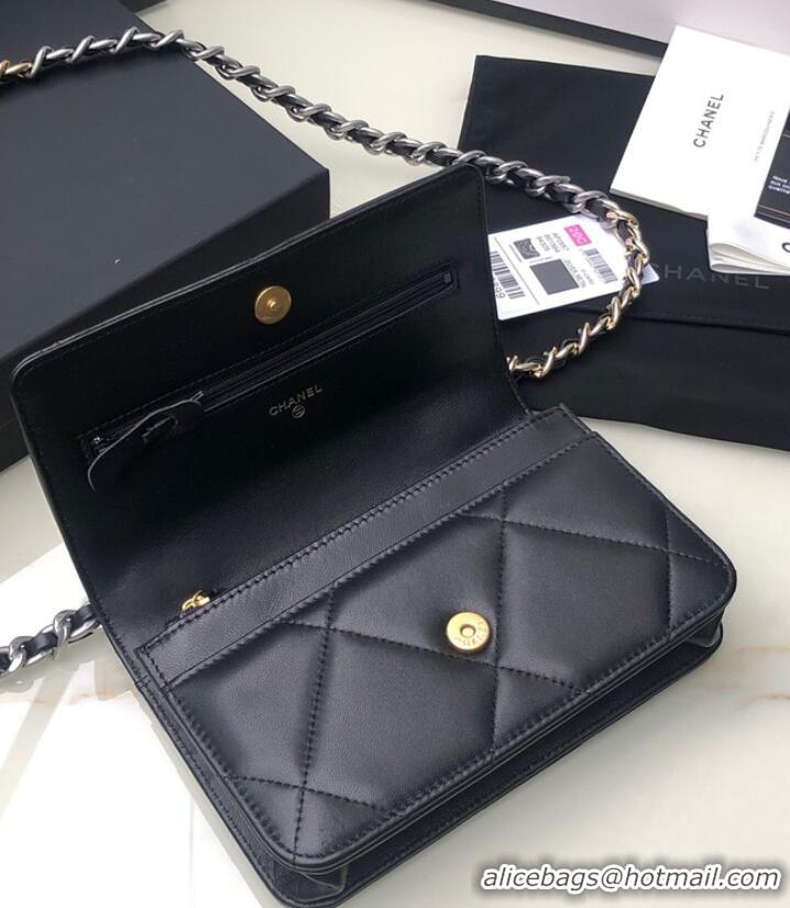 Top Quality Chanel 19 Classic Sheepskin Leather Chain Wallet AP0957 black& silver-Tone Metal