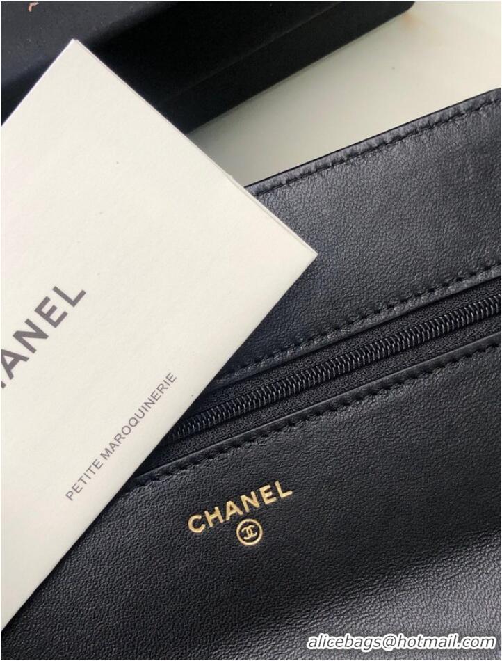 Top Quality Chanel 19 Classic Sheepskin Leather Chain Wallet AP0957 black& silver-Tone Metal