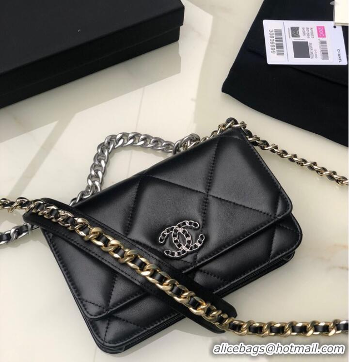 Top Quality Chanel 19 Classic Sheepskin Leather Chain Wallet AP0957 black& silver-Tone Metal