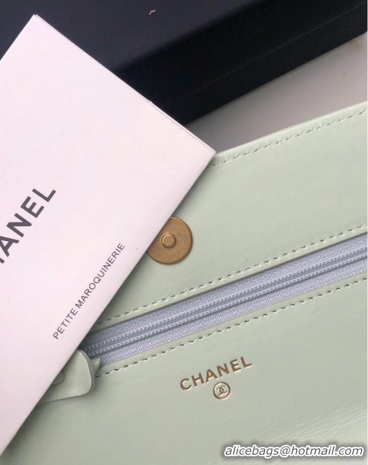 Top Quality Chanel 19 Classic Sheepskin Leather Chain Wallet AP0957 light green& silver-Tone Metal