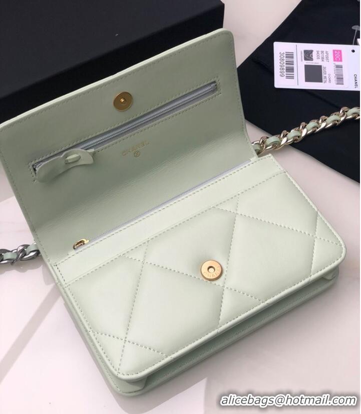 Top Quality Chanel 19 Classic Sheepskin Leather Chain Wallet AP0957 light green& silver-Tone Metal