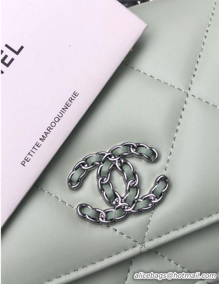 Top Quality Chanel 19 Classic Sheepskin Leather Chain Wallet AP0957 light green& silver-Tone Metal