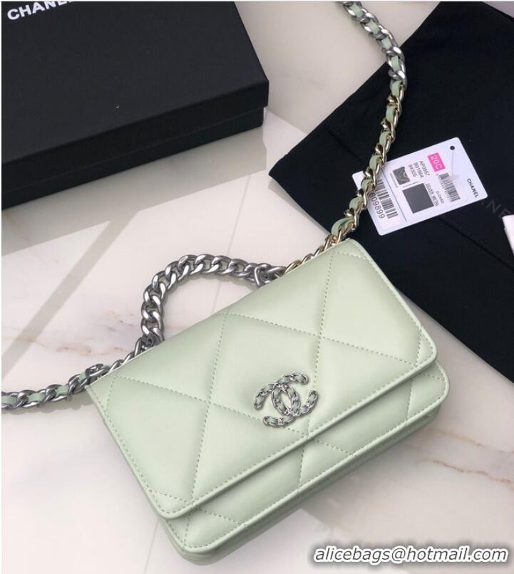 Top Quality Chanel 19 Classic Sheepskin Leather Chain Wallet AP0957 light green& silver-Tone Metal