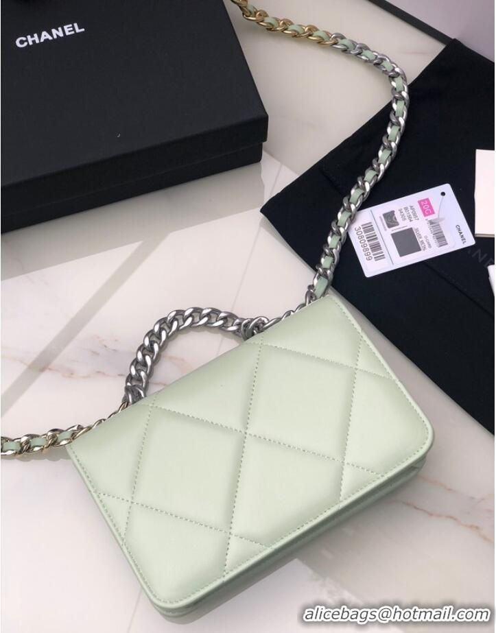 Top Quality Chanel 19 Classic Sheepskin Leather Chain Wallet AP0957 light green& silver-Tone Metal