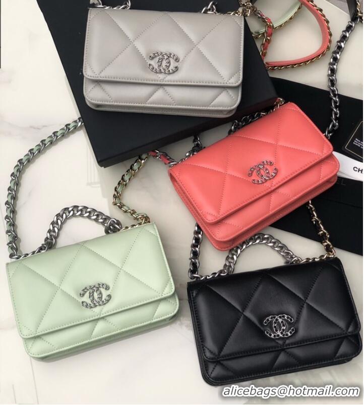 Top Quality Chanel 19 Classic Sheepskin Leather Chain Wallet AP0957 light green& silver-Tone Metal