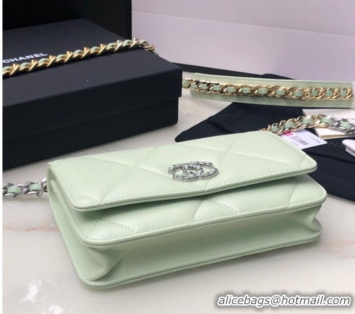 Top Quality Chanel 19 Classic Sheepskin Leather Chain Wallet AP0957 light green& silver-Tone Metal